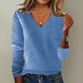thumbnail image 2 of Clearance! Yajing Pullover Sweaters for Women European and American Solid Color Loose Spring and Autumn One Word Shoulder Exposed Shoulder Hood Jacket Sweater Women's Pullover Sweaters Blue Xl, 2 of 3