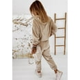 thumbnail image 4 of Women 2 Pieces Suit Set, Women? s Solid Color Long Sleeve Hooded Pullover+ Long Pants for Spring Fall, Red/Camel, 4 of 9