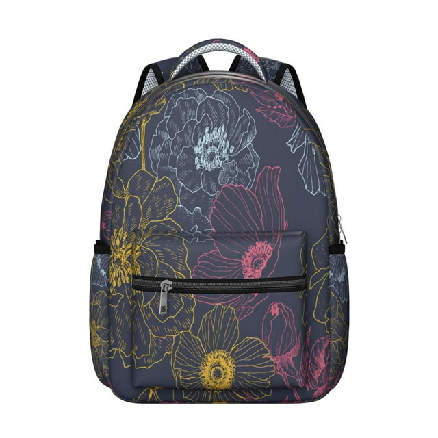Boho Floral Students Backpack Durable School Bag with Watercolor Flower Pattern and Adjustable Straps for Student and Student