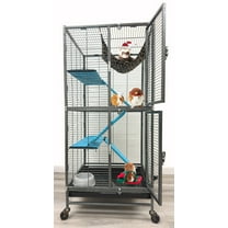 Two Story Double Unit 4-Level Small Animal Critter Home Metal Cage Hamster Habitat Mouse Rat Gerbil House Tight 1/2-inch Wire Spacing Rolling Cage for Ferret Hammock Chinchilla Sugar Glider