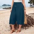 thumbnail image 5 of Trikvn Wide Leg Capri Pants For Women Plus Size High Waisted Drawstring Casual Cropped Trousers With Pockets Crinkle Flowy Summer Beach Culottes, 5 of 6