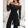 thumbnail image 3 of ZEFORTEX Womens Dressy Jumpsuits Casual One Piece Outfits Off Shoulder Lace Trim Overalls Straight Leg Pants, 3 of 11