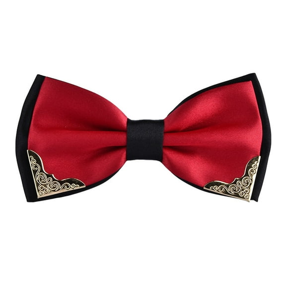 Men Fashion Classical Dress Double Golden Metal Bow Tie Two-Layer Bowtie (Red)