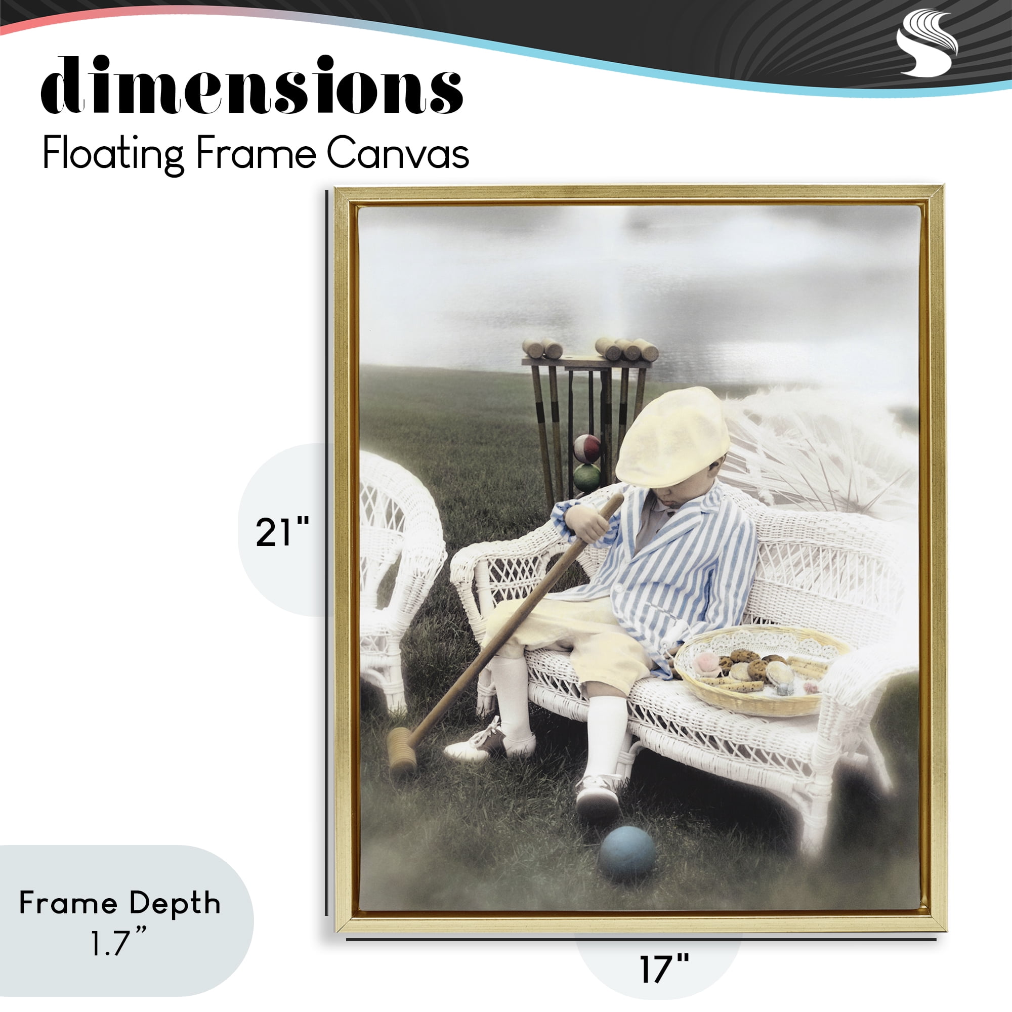 Stupell Industries Child with Croquet Mallet Gold Framed Floater Canvas Wall Art, design by Kendra Dew