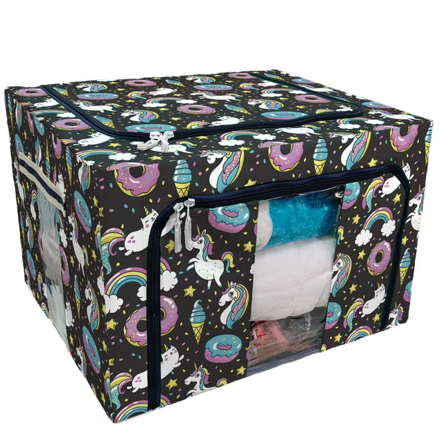 EREHome unicorns donuts rainbow confetti stickers pins patches Storage Bag Clear Window Storage Bins Boxes Large Capacity Foldable Stackable Organizer With Steel Metal Frame For Clothes,Closets