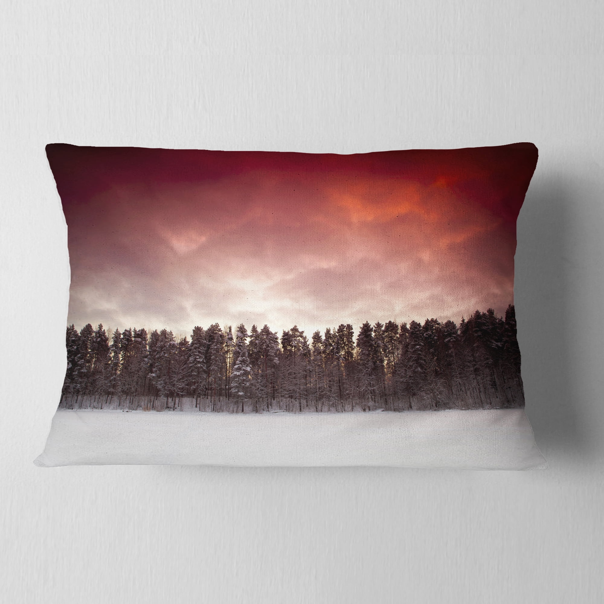 Designart Sunset over Frozen Lake - Landscape Photography Throw Pillow - 12x20