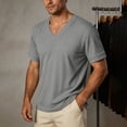 thumbnail image 5 of Stamzod Mens Shirts Summer V-Neck Corduroy Pullover Tops Loose Casual Short Sleeve T-Shirts Plus Size Men Clothing Gray M, 5 of 9