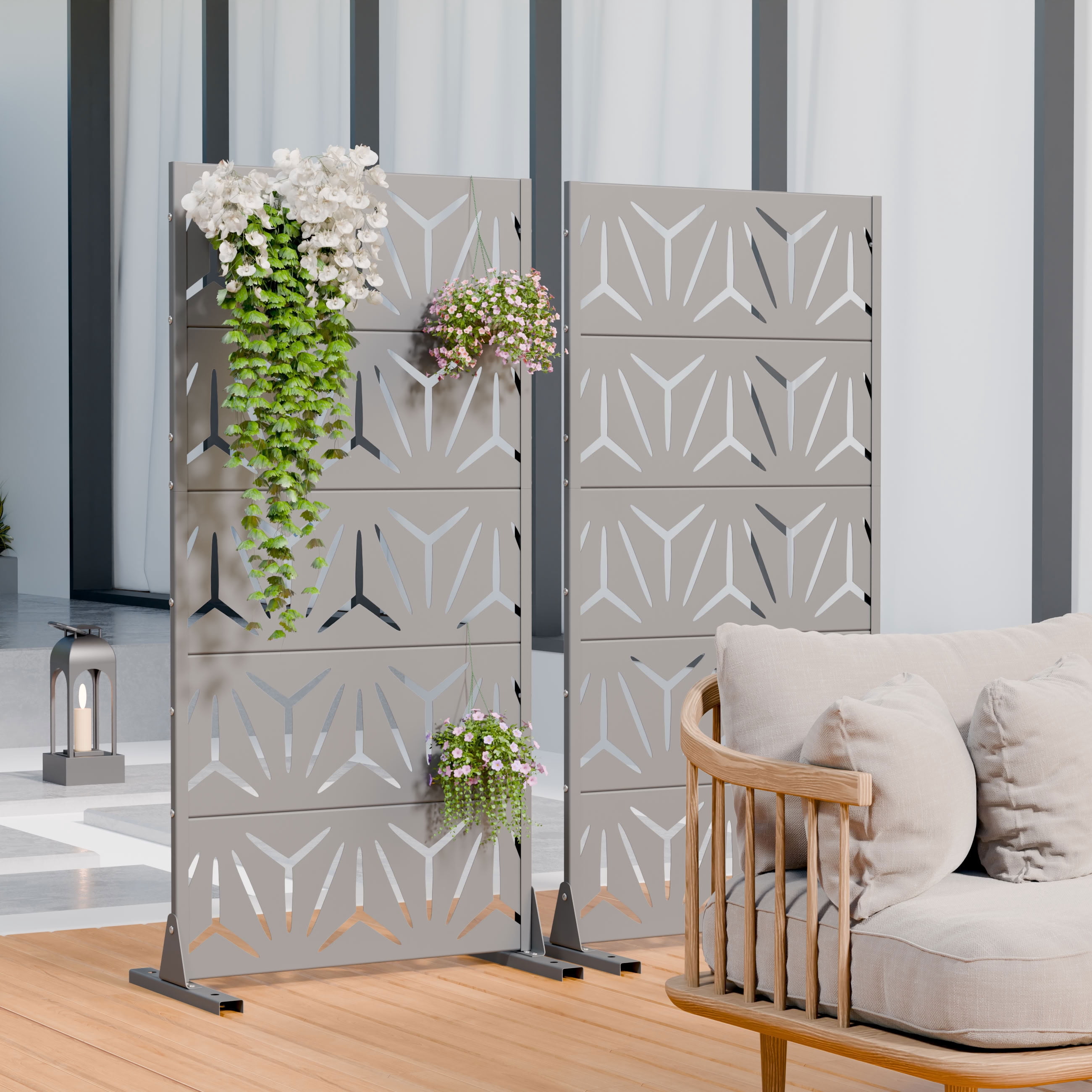 MAYEERTY 5 Panels Metal Outdoor Garden Privacy Screen Panel Patio Backyard Decorative Privacy Fence Divider, 59×29.5×15.7in