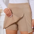 thumbnail image 2 of UYISJ Skorts for Women High Waisted Skirt with Shorts Side Slit Pull On Stretchy Mini Skirts Casual Shiny Velvet Going out Shorts Khaki M, 2 of 8