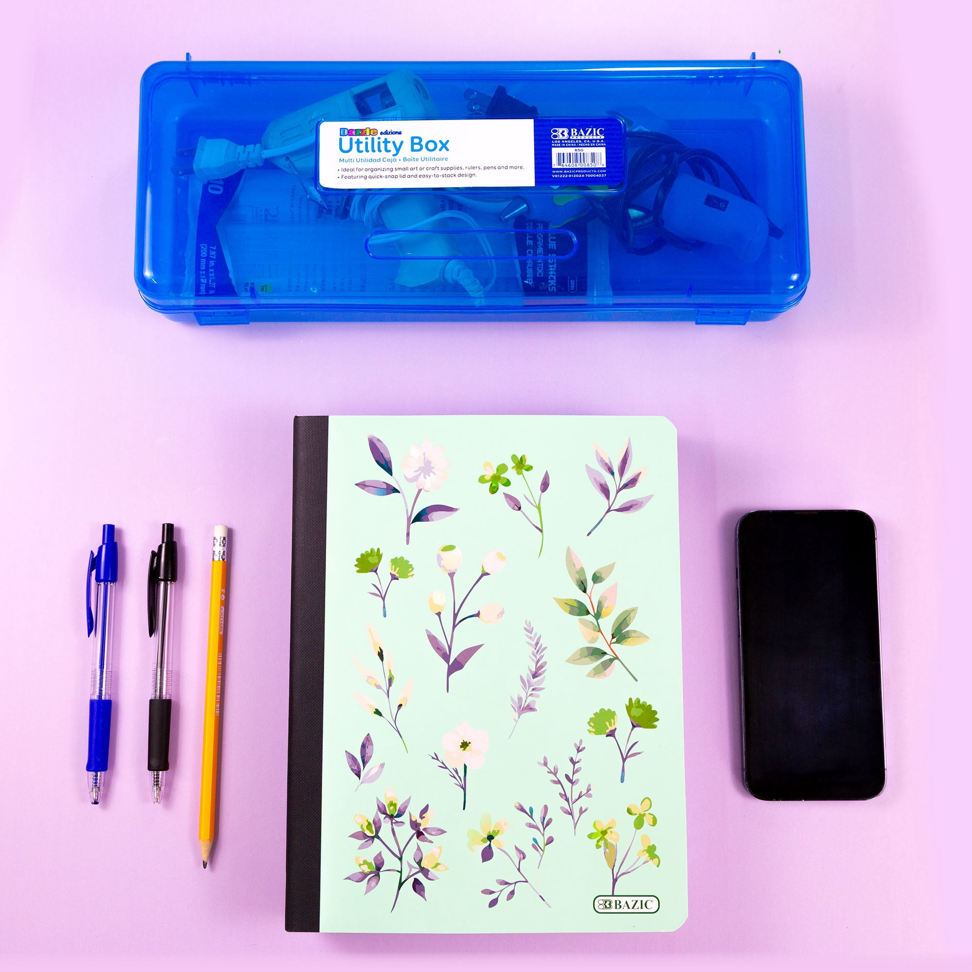 BAZIC Composition Notebook College Ruled, 100 Sheets Floral Print Poly Cover Notebooks, 4-Pack