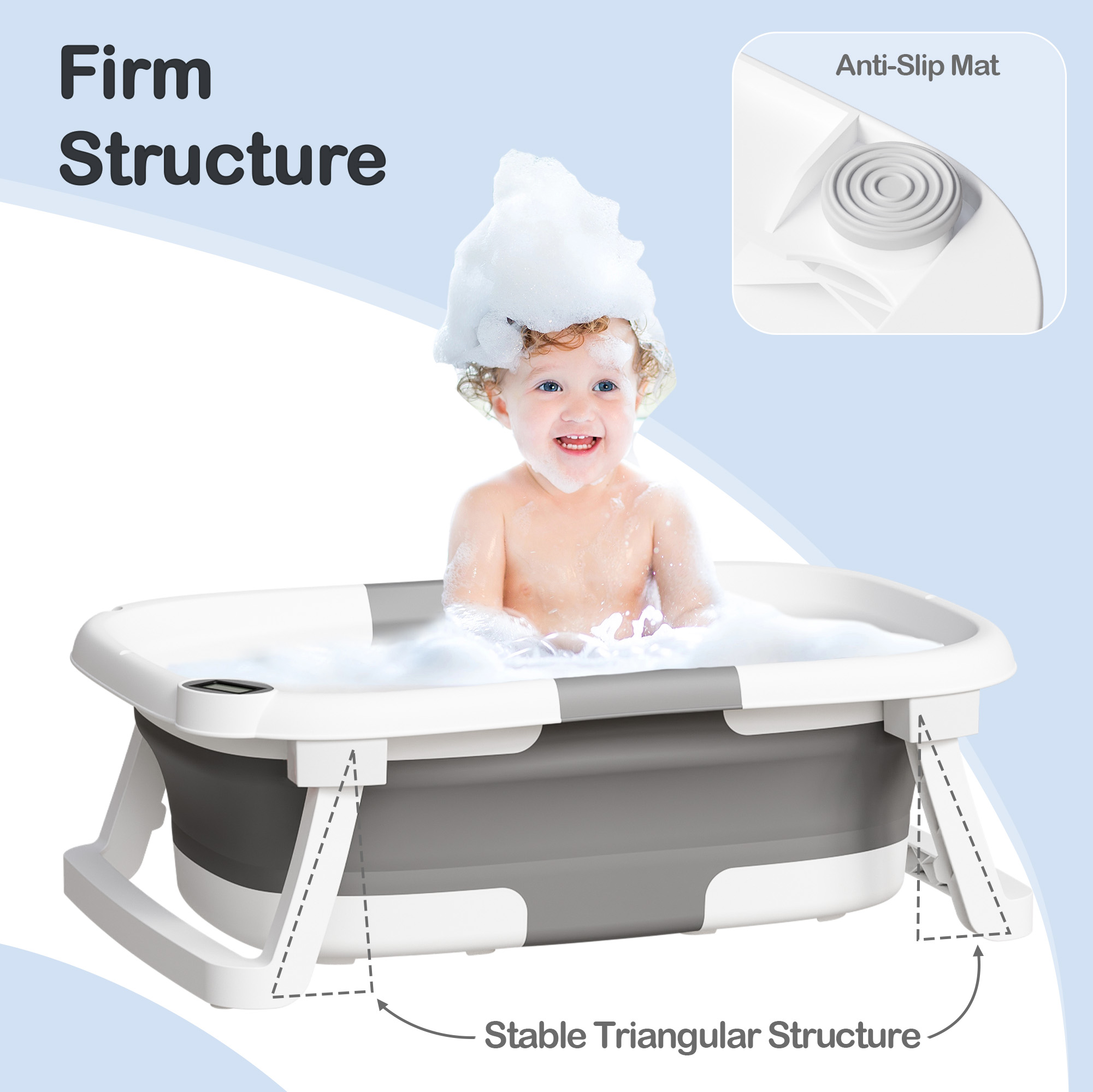 APRPINK Collapsible Baby Bathtub with Thermometer, Gray photo 6