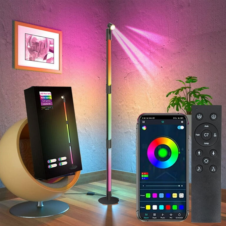 Lemohome Floor Lamp, New Bluetooth Rotatable RGB Warm White 3 Section w/ Remote APP Spotlight