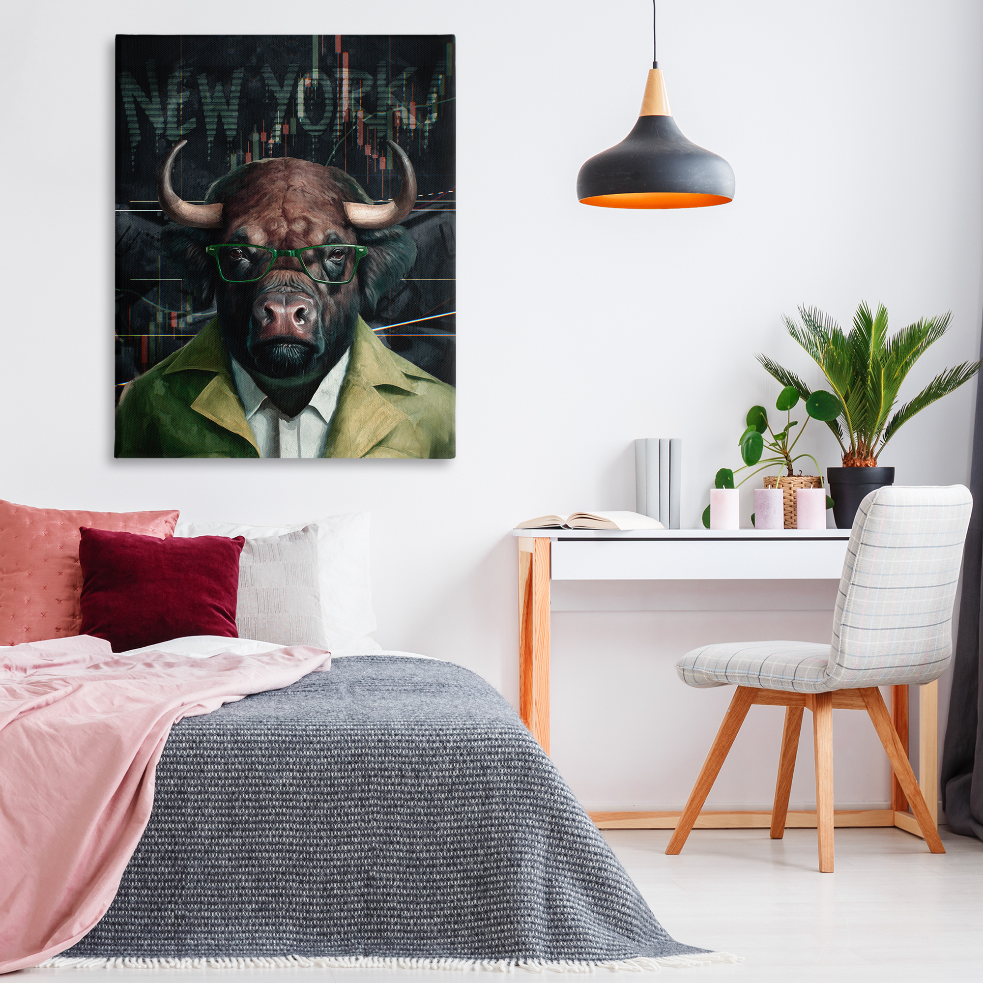Stupell Industries Stylish Bull New York Animals Painting Wrapped Canvas Art Print Wall Art, 36 x 48