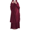 thumbnail image 4 of IBTOM CASTLE Women's Muslim Prayer Dress Hijab Scarf Prayer Abaya Maxi Islamic Modest Cardi Robe Wine Red, 4 of 7