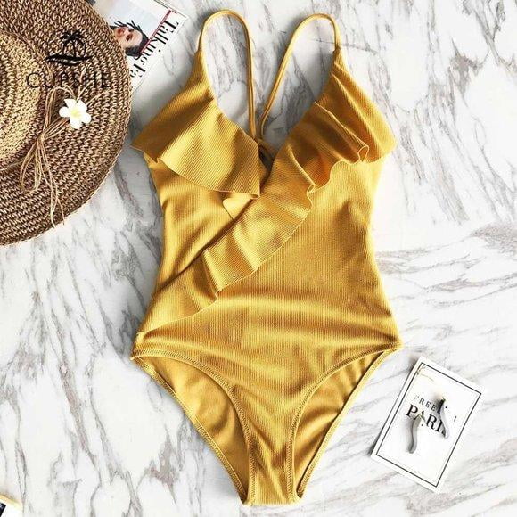 Yellow one piece swimsuit walmart Clearance