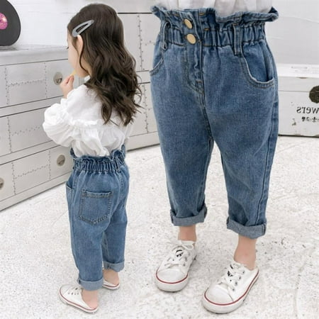 

Toddler Baby Girl Jeans Casual High Waisted Wide Leg Pant Straight Denim Jean Trousers Baggy