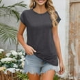 thumbnail image 4 of Qwertyu Women Cap Sleeve Tops Crew Neck Business Casual Tshirts Loose Fit Basic Summer Blouses Dark Gray M, 4 of 6