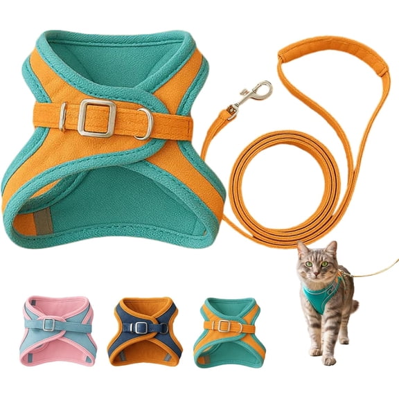 Escape-Proof Cat Harness and Leash Set, Soft Breathable Mesh Vest Style Cat Harness, Adjustable Step-in Cat Harness for Walking, Easy Wear Outdoor Harness for Small Medium Cats