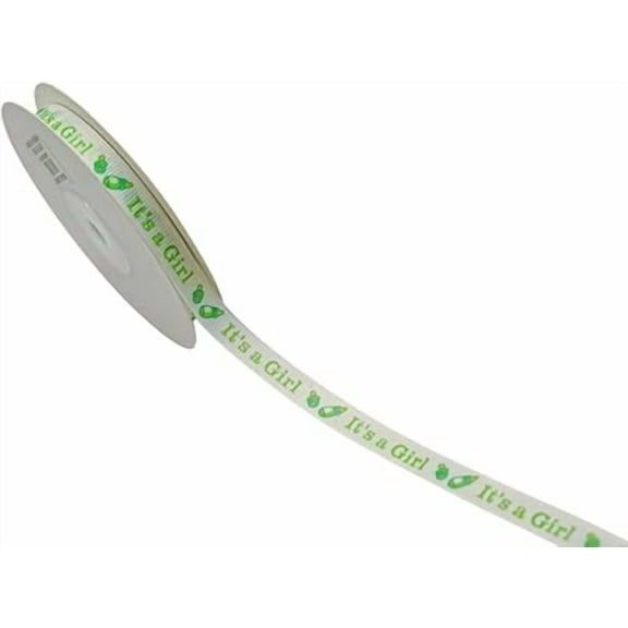 3/8" X 25 Yard "It's a Girl" Printed Baby Shower Grosgrain Ribbon Gender Reveal Party Birthday Decoration for Games, Gifts, Pacifier Favors (Green)