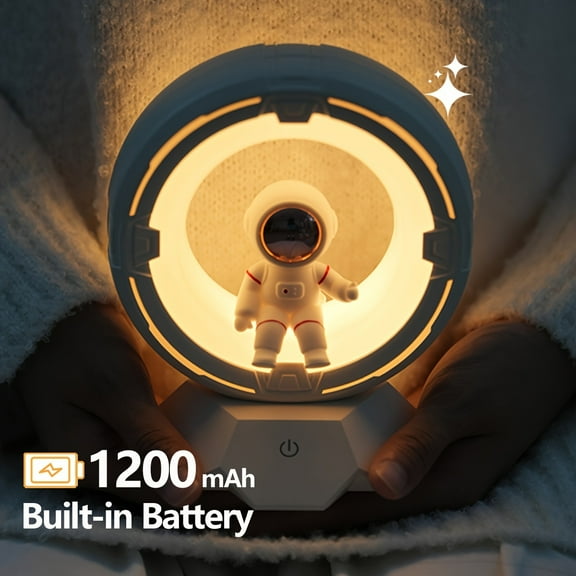 BRAVRAIN Astronaut Night Light - Adjustable Brightness, 3 Color Options, 1200mAh Rechargeable Battery, Touch/Clap Control, Space-Themed Desk Decor, Ideal for Bedroom & Birthday Gifts,