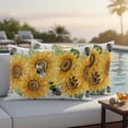 thumbnail image 4 of Outdoor Waterproof Pillow Covers Watercolor Blossom Sunflower Bee Decorative Throw Pillow Protectors,Pillowcase Cushion Cases for Patio Sofa Garden Couch,20x12in,Pack of 2, 4 of 14