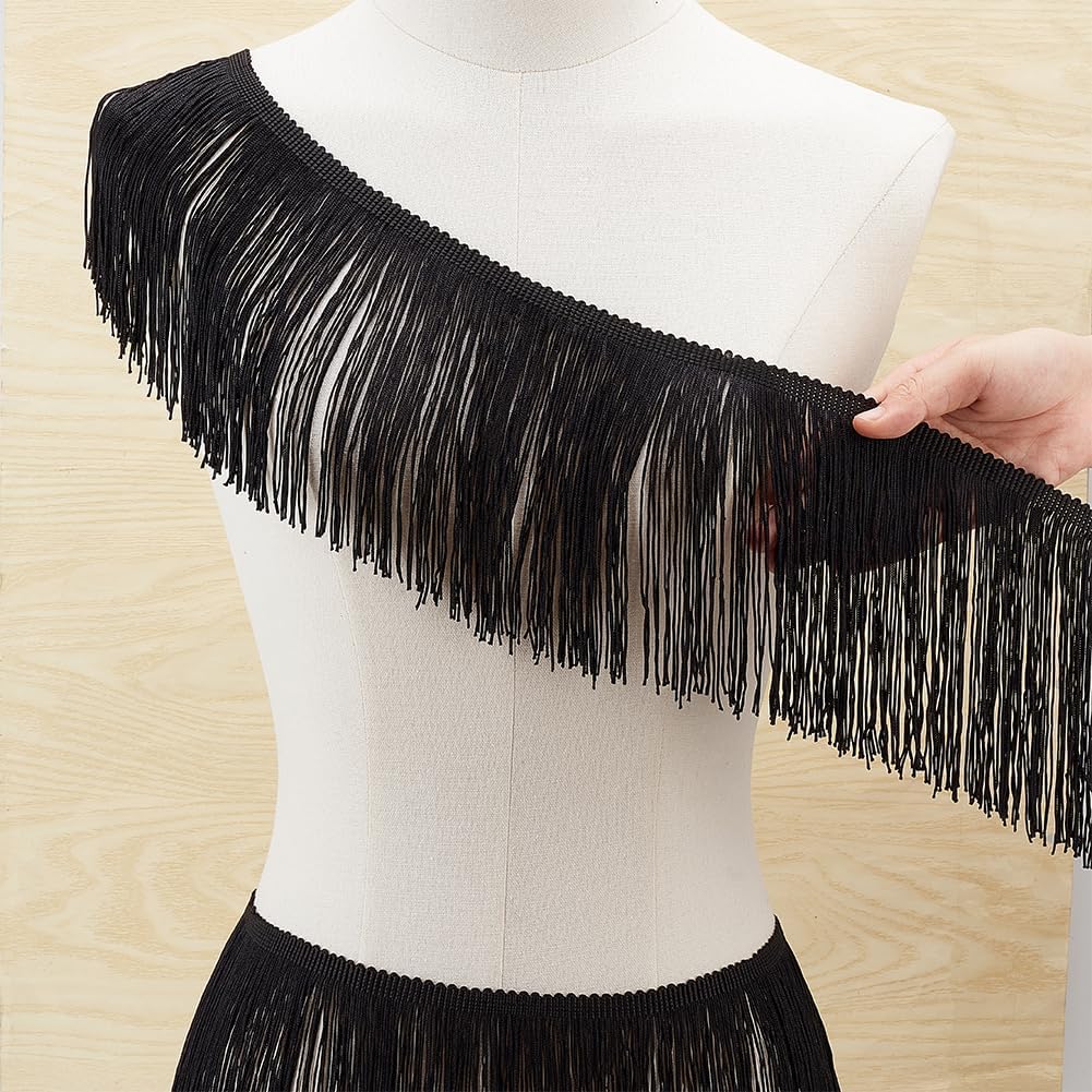 10 Yards Black Polyester Fringe Tassel Sewing Trim 5-1/4 Inch Wide Ribbon Trim for DIY handcrafting
