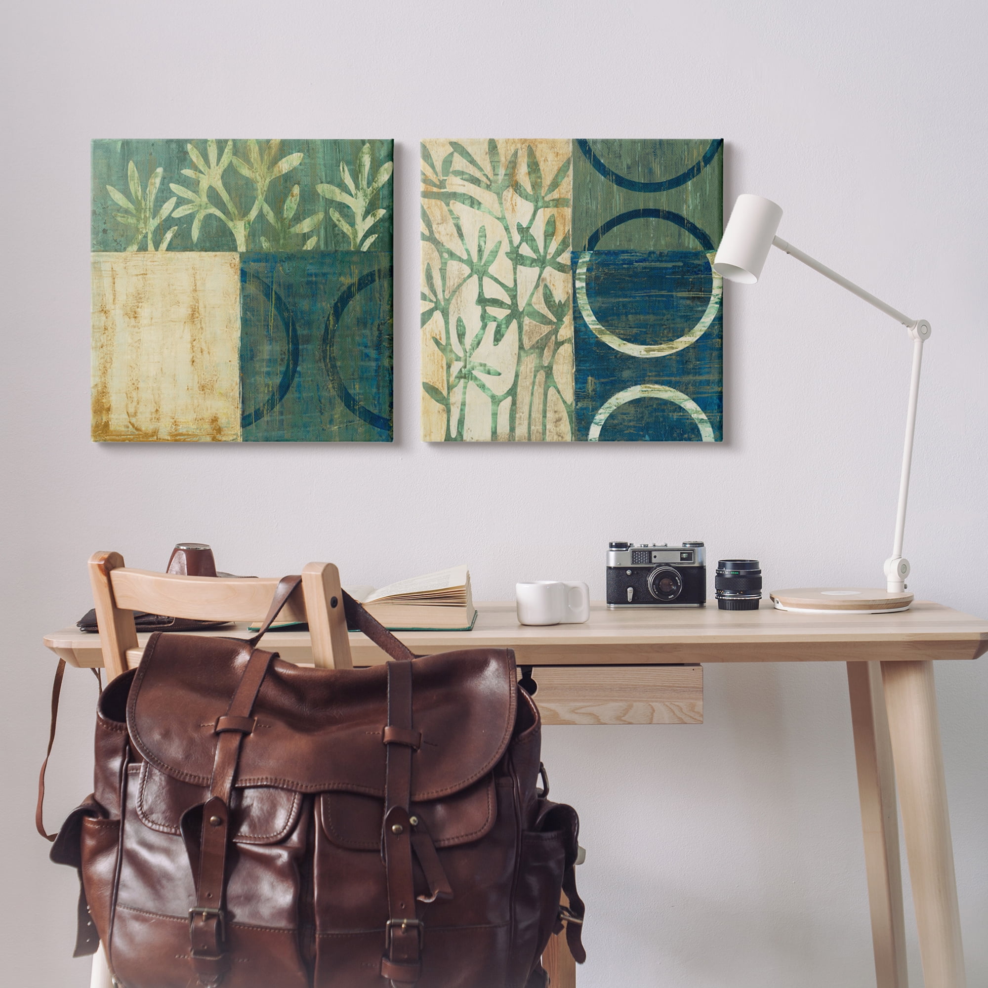 Stupell Industries Modern Botanical Shapes Abstract Painting Gallery Wrapped Canvas Print Wall Art, 24 x 24, Set of 2