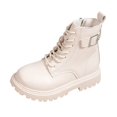 thumbnail image 2 of LYHao Girls Ankle Boots With Buckle Lace Up Design And Side Zipper For Autumn Winter Fashion Casual Wear Comfortable Durable Leather Upper Sole ,Girls Boots Sizes 2 White(10-10.5 Years), 2 of 6