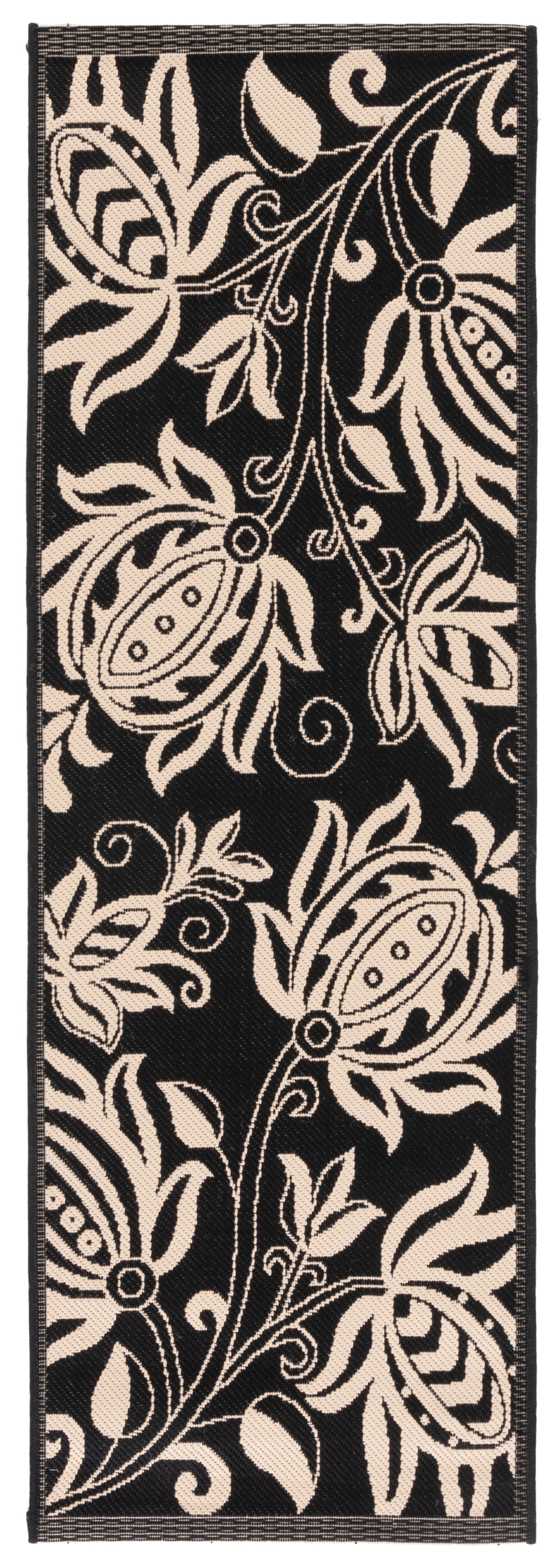 Safavieh Courtyard Crystal Floral Indoor/Outdoor Runner Rug, Black/Sand, 2'3" x 6'7"