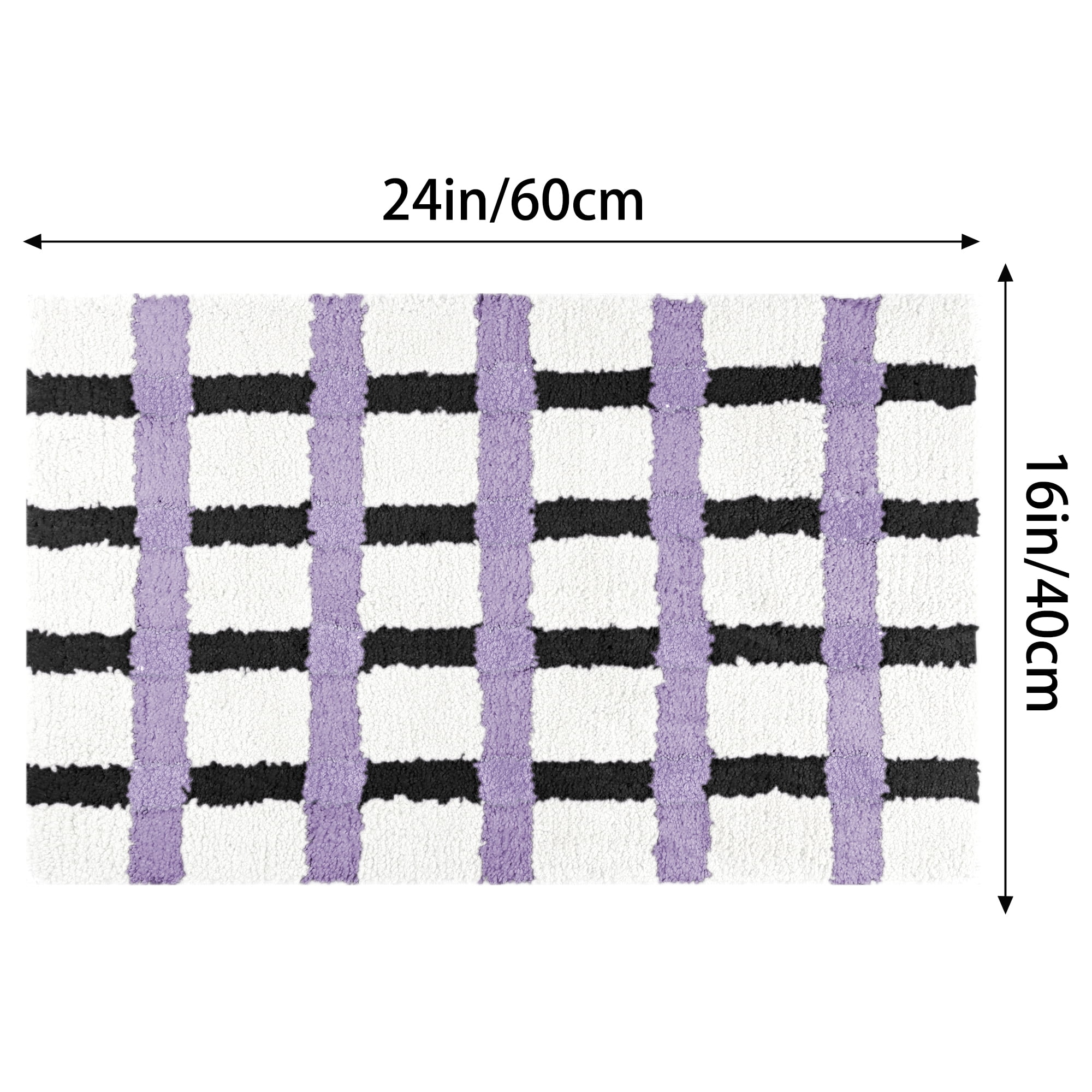 Unique Bargains Checkered Non Slip Bath Mats Fluffy Absorbent Rugs Purple Black 16" x 24"