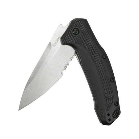 Kershaw Link Serrated Folding Pocket Knife (1776ST); 2-Step Serrated 3.25” 420HC Stainless Steel Blade, Glass-Filled Nylon Handle with SpeedSafe Assisted Opening, Flipper, Reversible Pocketclip; 4