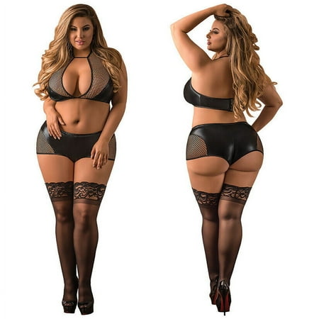 Magic Silk Women s Sexy Wet Look Leather Lace Bralette & Shorts Lingerie Set