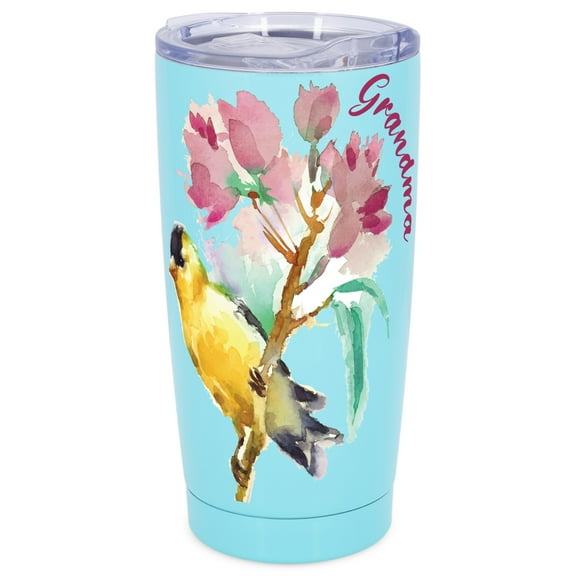 Elanze Designs Nana Watercolor Bird Flower Family Love Wrap-Around Design 20 Ounce Stainless Steel On-The-Go Coffee Mug, Thermal Travel Tumbler with Leak Resistant Slide Lid, Sky Blue
