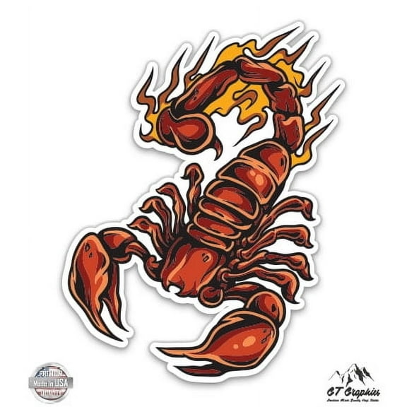 Red Scorpion on Fire - 3" Vinyl Sticker - For Car Laptop I-Pad Phone Helmet Hard Hat - Waterproof Decal