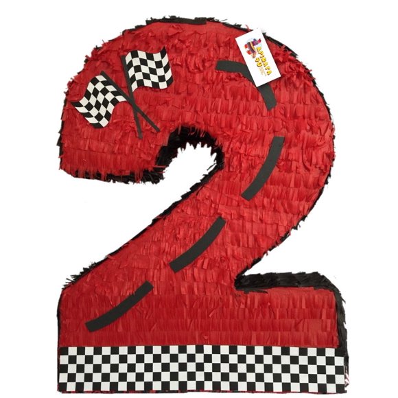 APINATA4U 20" Tall Red Race Car Theme Number Two Pinata - Ignite the Party with Two Fast Racecar Themed Fun! Start Your Engines and Roll with the Dubs Theme!