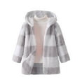thumbnail image 3 of Winter Warm Plaid Jackets for Kids Boys Girls Open Front Hooded Cardigan Trendy Fuzzy Fleece Outerwear New Waterproof Jackets for Girl Gray 90, 3 of 6