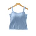 thumbnail image 6 of Women Shoulder Exposing Back Design Cami Top, Padded Thickened Spaghetti Strap Sleeveless Tank Top Blue-AA XL(XL), 6 of 9