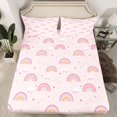 thumbnail image 2 of Manfei Kawaii Rainbow Queen Sheet Sets,Pink Lovea Stras Flat Sheet,Dreamy Fairy Tale Style Queen Fitted Sheet For Girls,Super Cozy Room Decor,4-Piece, 2 of 7