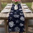 thumbnail image 5 of Coastal Coral Table Runner, Dark Blue Ocean Starfish Shells Vintage Washable Cotton Linen Table Runners 90 Inches Long, Dresser Scarf Runner for Dining/Coffee/Kitchen/Hallway Tables 13''x90'', 5 of 8