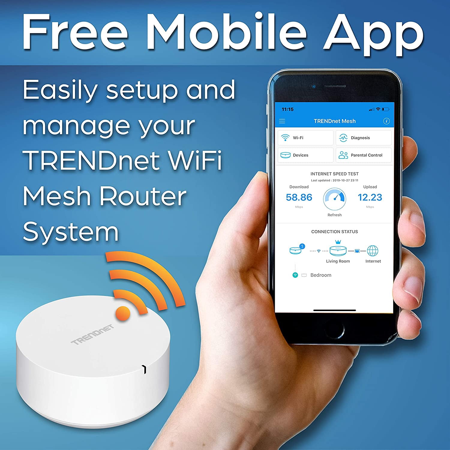TRENDnet TEW-830MDR AC2200 Wi-Fi Mesh Router (1-Pack) App-Based Setup Utility