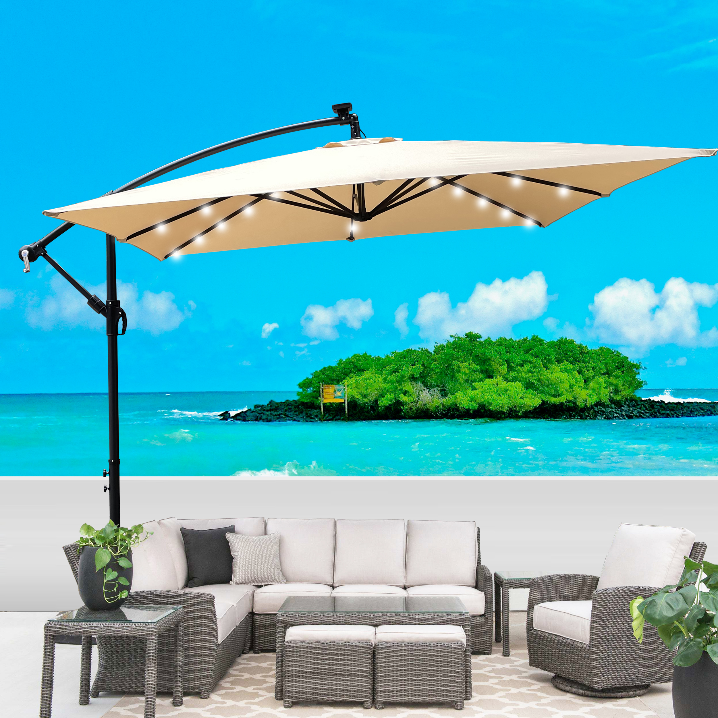 destination summer 8.5-foot square offset solar led patio umbrella 9/10/11/12ft Cantilever this design creates your perfect outdoor space Costway 8 x 8 FT