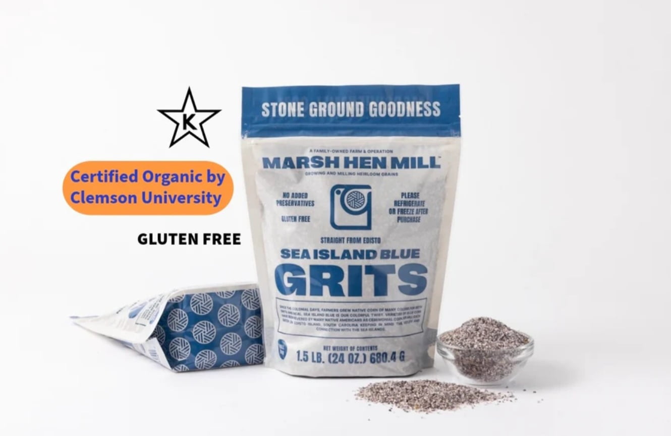 Marsh Hen Mill Stone Ground Grits Set - Sea Island Blue & Yellow Corn, 1.5 Lb Bags (2 Pack), Gluten-Free