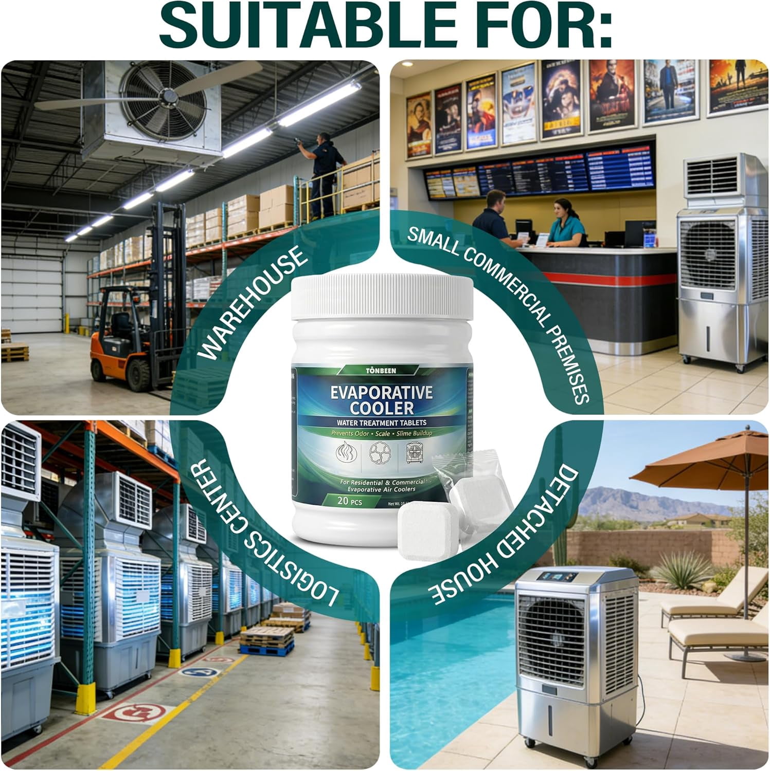 Swamp Cooler Tablets for Evaporative Coolers | Water Stain Cleaning, Odor Control, Scale Prevention & System Maintenance 20 pcs