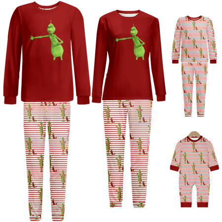 

Family Matching Christmas Pajamas Sets The Grinch Red White Stripe Printed Baby-Kids-Adult-Pet Size 2-Piece Top and Pants Bodysuits Unisex Pajamas Set