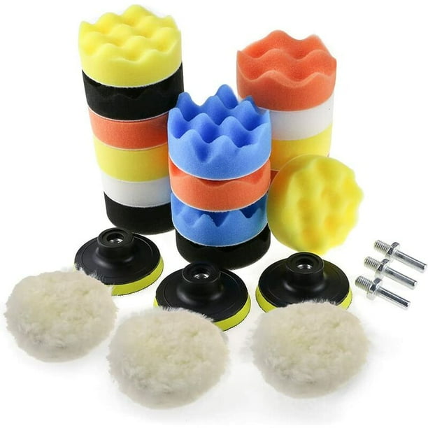 Esponja para pulir automóviles, kit de esponja para pulir con adaptador de broca M10, juego de almohadillas para pulir de 25 piezas Almohadillas para encerar de lana para pulidor esquí esquí Gafas de esquí