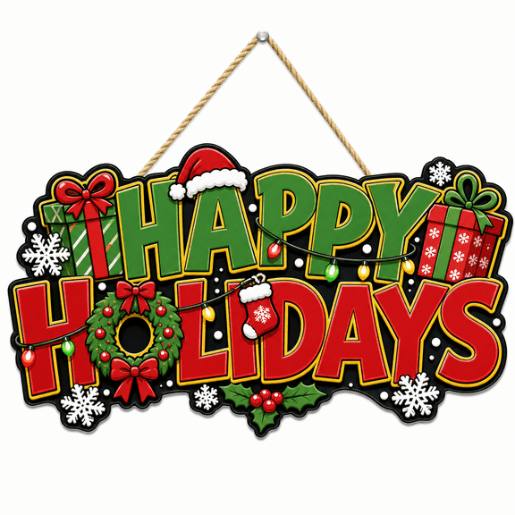 Wooden Door Sign Happy Holidays Wood Front Door Hanging Seasonal Entryway Decor