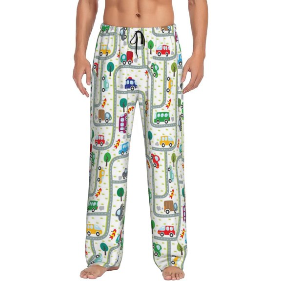 Cars Driving On The Roads Men's Pajama Pants Soft Breathable Sleep Lounge Pants With Pockets, Elastic Waist PJS Bottoms For Nightwear & Home Large