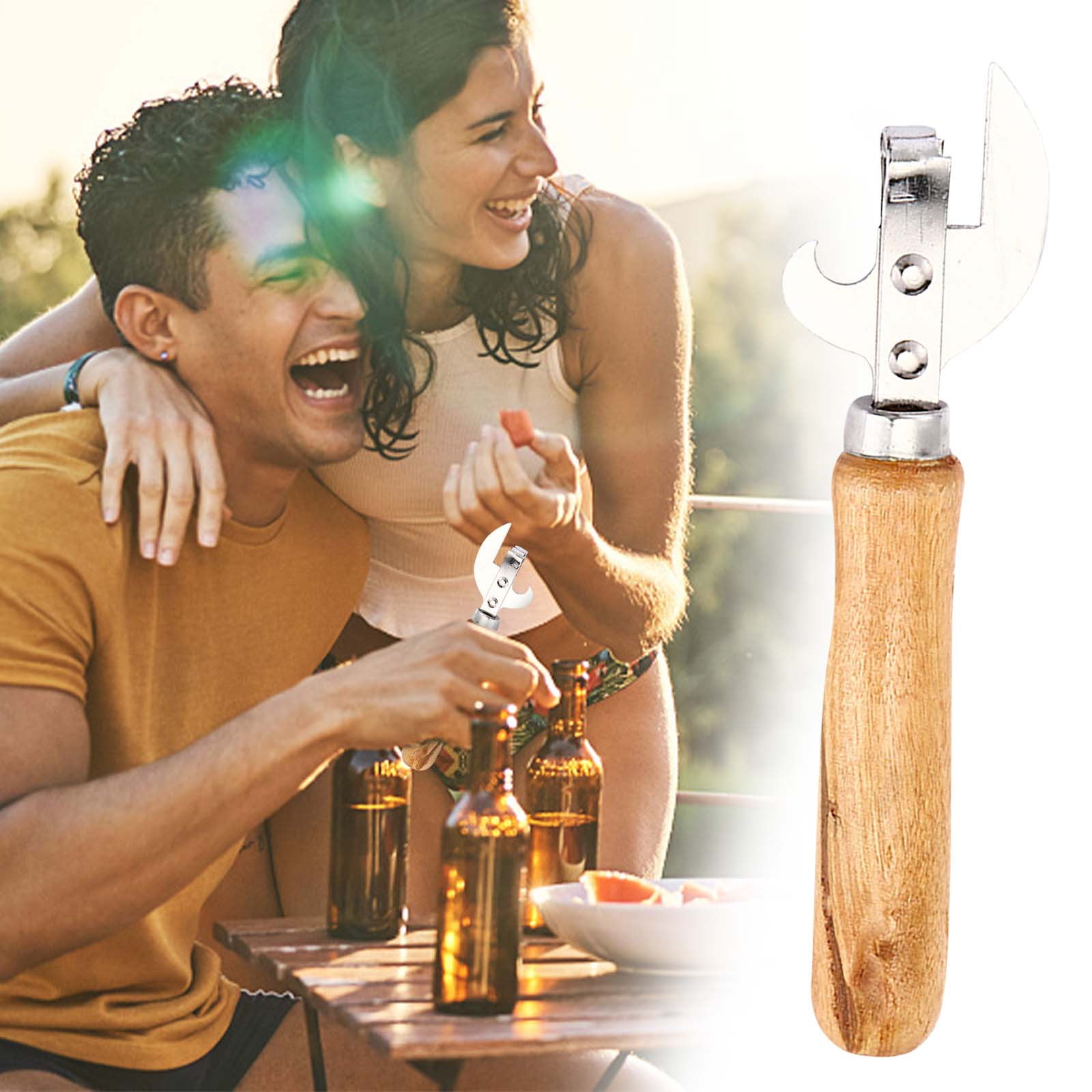 TDGBIH 2 PCS Can Opener Vintage Can Opener Manual Can Opener Wooden Handle  Bottle Opener Manual Side Cut Stainless Steel Traditional Stab Can & Tin