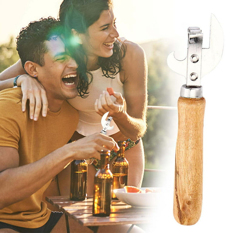 Old Fashioned Can Openers Manual Can Opener Wooden Handle Bottle Opener  Manual Side Cut Stainless Steel Traditional Stab Can & Tin Opener And