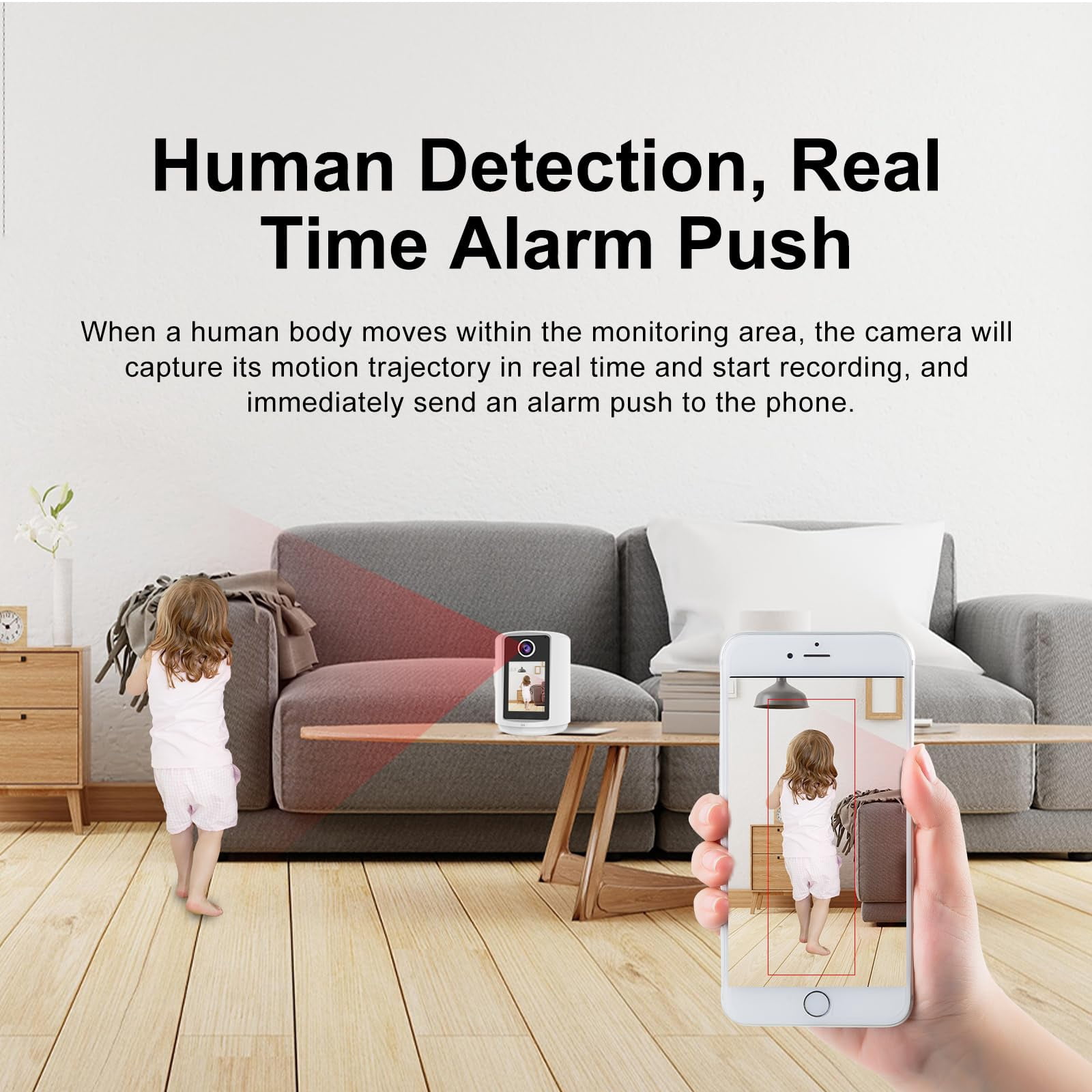 2 Way Video Camera with 2.4" HD Screen Warm Night Light One-Button Video Call 2K HD Resolution Human Detection Auto PTZ Tracking Compatible with Alexa SD Card Cloud Storage(Excluding SD card)